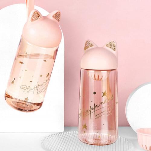350ml Cartoon Flash Diamond Water Bottle Plastic Milk Drinking Cup BPA Free Portable Anti-fall Cups With Handle and Filter