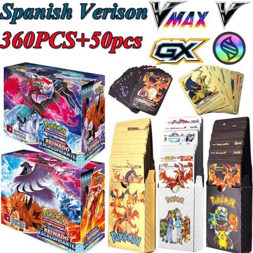 360+50PCS New Spanish Pokemon Cards Sword And Shield Battle Styles Chilling Reign Full New Sealed Retail Box Pokemones Cards