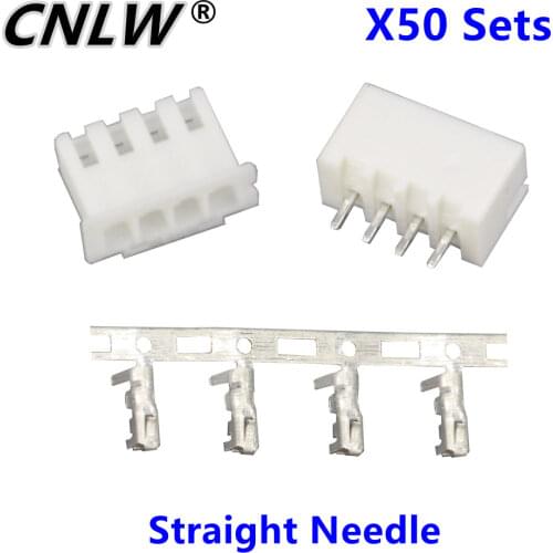 50 Sets/Kit XH2.54-4P 4 Pin Straight Needle Spacing 2.54mm Connectors Male and Female Plug + Terminals
