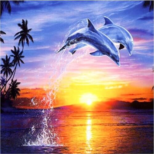DIY 5D Diamond Mosaic Dolphins Full Diamond Painting Cross Stitch Kits Round Diamonds Embroidery Home Decoration