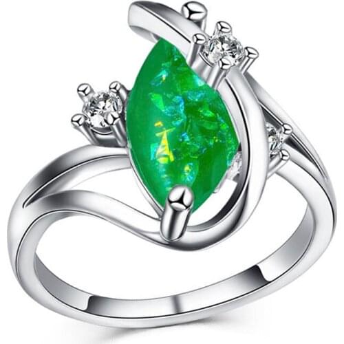 BAOSHIAN Shiny Silver Color Green Oval Crystal Rhinestone Female Wedding Engagement Ring for Women Party Jewelry