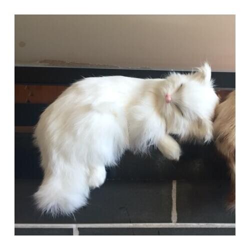 White simulation cat toy polyethylene & furs naughty sleeping cat doll gift 19x10x13cm 2342