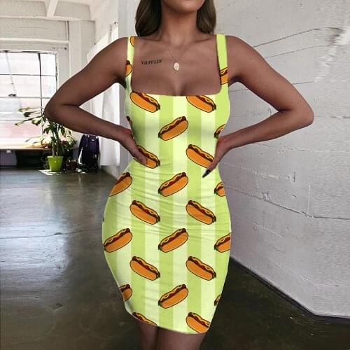 Giyu Brand Hot dog Dresses Women Food Bodycon Dress Cartoons 3d Print Cool Ladies Dresses Womens Clothing Summer Short Beach