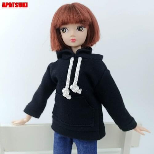 1pcs Black Hoodie Sweatshirt Outfits Clothes For Blythe Doll Clothes Tops for Barbie Doll 1/6 Doll Accessories Kid Toy Best Gift