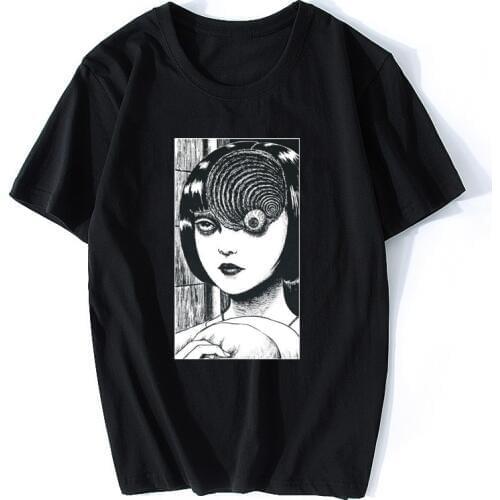 Summer Style Fashion Men Casual Tees Uzumaki Shirt Junji Ito Horror Manga Custom Anime Shirts Male Battery Funny Cotton T Shirt