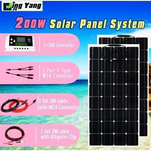 100w/200w flexible solar panel complete kits Monocrystalline solar cell with 3M cable and 10A/20A controller for Yacht RV boat