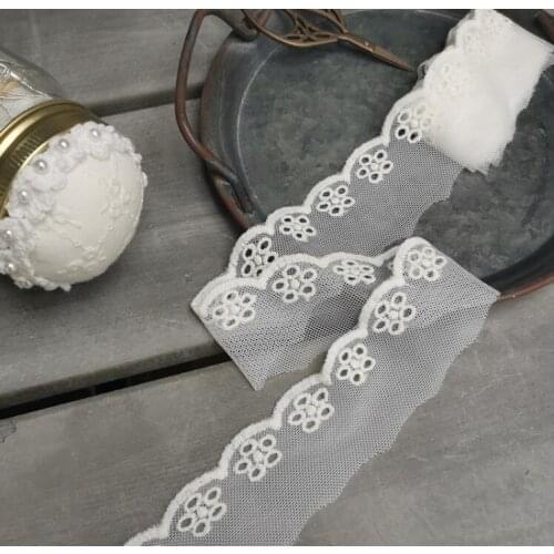 4 Meters 4.5cm Width Ivory Cotton Crocheted Lace Trim for Sewing High Quality Embroidery Sewing Lace Ribbon for DIY Patchwork