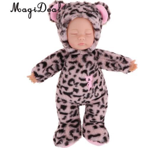 Sleeping Appease Toy - Real Touch Vinyl 14inch Reborn Kits Newborn Baby Doll - Stuffed Animal Toys - Plush Baby Leopard Doll