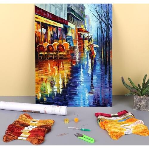 Cafe In Paris Printed 11CT Cross Stitch DIY Embroidery Full Kit DMC Threads Handmade Needlework Hobby Painting Jewelry Mulina