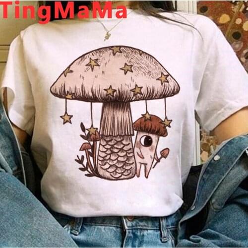 Kawaii Mushroom T-Shirts Women Ulzzang Grunge 90s Harajuku Cartoon Graphic Tees Casual Tops Anime Female Tshirt Unisex Ladies