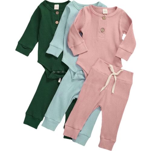 Citgeett Autumn Fall Baby Boys Girls Outfits Fashion Casual Long Sleeve Knitted Jumpsuit + Lace Up Trousers Suit Solid Set