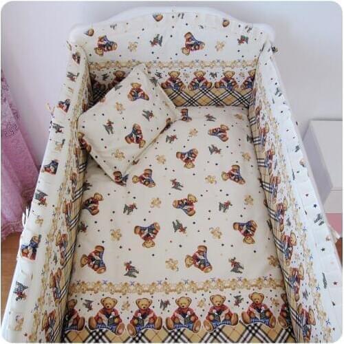 Promotion 6PCS Bear baby bedding set curtain cuna crib bumper baby cot sets baby bed bumper,include (bumpers+sheet+pillow cover)