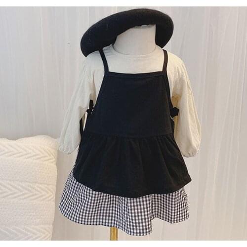 Girls' Suit 2020 New Korean Japanese Version Baby Autumn ChildrenS Vest +Plaid Dress Princess Two-Piece Suit Baby Kids Clothes