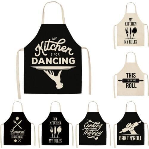 Kitchen Apron Cute Cartoon Cat Printed Sleeveless Cotton Linen Waist Baking Aprons for Men Women Home Cleaning Tools 68*55cm
