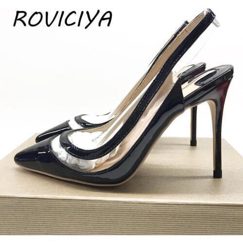 Summer Sandals Transparent PVC Women Shoes Designer Shoes 12 cm 10cm 8cm Slingback Pumps Womens Shoes LX010 ROVICIYA