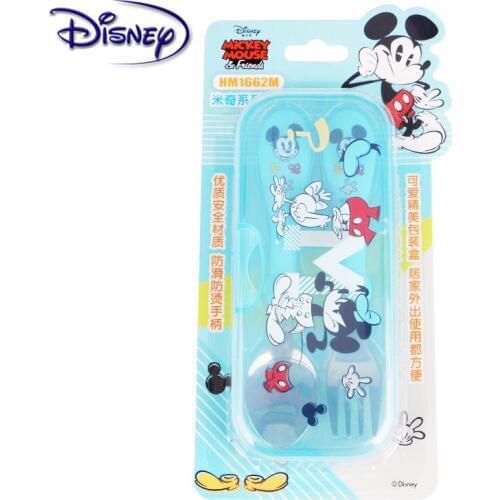 Disney Baby spoon+fork Feeding Food Tableware Cartoon Mickey Kids Dishes Eating Dinnerware Anti-hot Training Dinner Plate