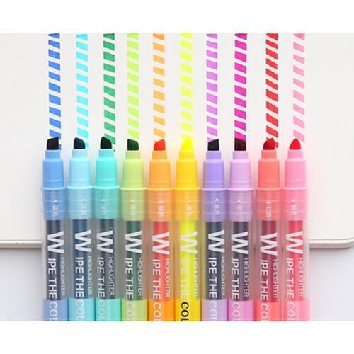 10 pcs/lot Erasable Double Head Art Markers 10 Colors Highlighter Pen for Drawing Painting Fluorecent School Office Stationery
