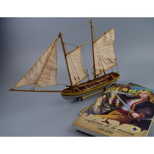 NIDALE model Free shipping Scale 1/35 Calssic sail boat model kit 4 pcs CNC brass guns lifeboat model