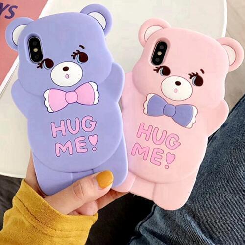 For iPhone 11 Pro Max XS Max XR X Fashion 3D Cartoon Bear Soft Silicone Phone Case For iPhone 8 7 Plus 6 6S 5 5S SE Cover Capa