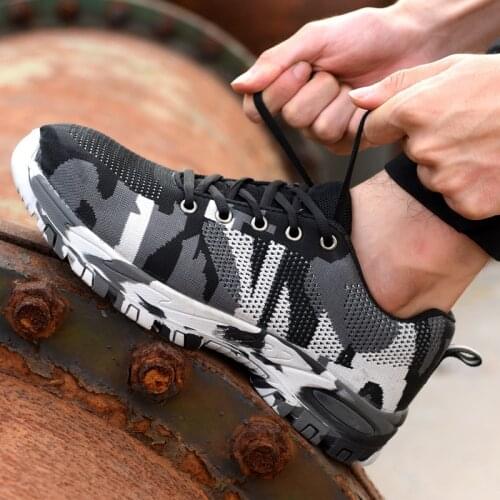 Mens fashion breathable steel toe covers work shoes summer worker safety shoe platform tooling security boots protect footwear