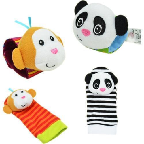 Newborn Baby Infant Boys Girls Cartoon Animal Soft Rattles Wristband Handbells Hand Foot Finders Socks Developmental Toys Gift