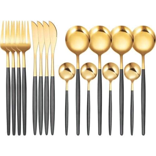 16pcs Gold Tableware Set 18/10 Stainless Steel Dinnerware Set Knife Fork Spoon Flatware Set Dishwasher Safe Cutlery Set Gift Box