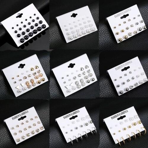 2020 Variety Simulation Pearl Crystal Stud Earrings Set Fashion Statement Geometric Female Earrings Jewelry Gifts