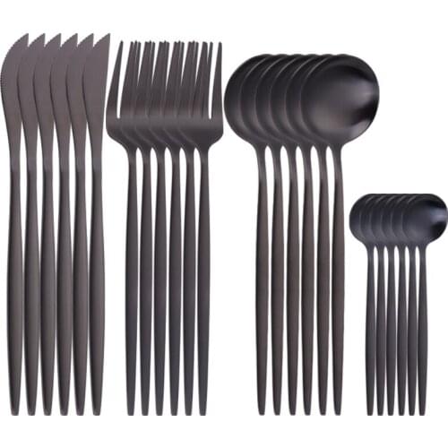 Lingeafey 7 Colors Stainless Steel Cutlery Complete Set 24 Pcs Black Cutlery Tableware Fork Spoon Knife Set Dinnerware Set