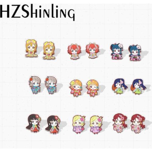 New Love Live Anime Chika You Yoshiko Dia Kanan Hanamaru Mari Riko Kimono Matsuri Epoxy Acrylic Resin Earrings
