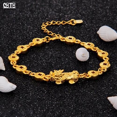 New Unisex Gold Pixiu Fengshui Bracelet Wealth and Health Good Luck Bracelet for Men 18K Gold Luxury Jewelry Accessories