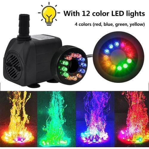 10W 220V Submersible Water Pumps With 12 PCS LED Lights For Aquarium Fish Tank Garden Pond Statuary Outdoor Fountain Pump 504L/H