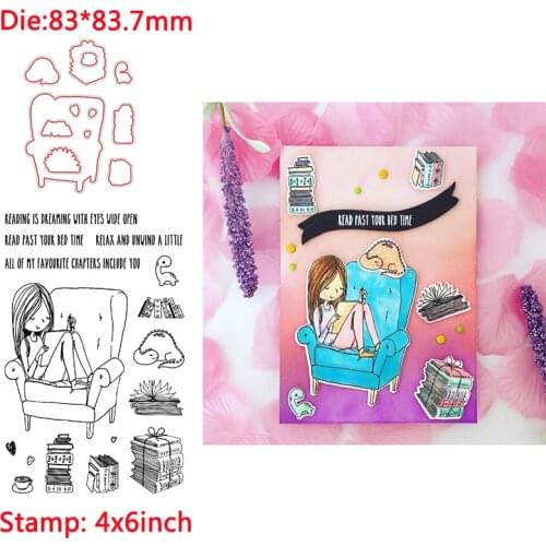 A Girl Sitting On The Sofa Books Words Transparent Clear Stamps Matchable Cutting Dies For DIY Scrapbooking Cards Crafts New 202