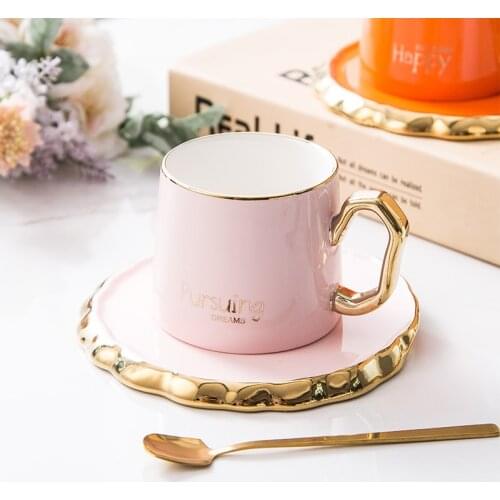 Luxury Coffee Cup Saucer With Glod Handle Coffee Spooon Set Ceramic Mug Afternoon Tea Cup Gift 180ml Mug