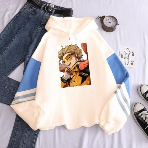 Harajuku Anime Hawks Bird Boy My Hero Academia Print Hoodies Sweatshirt Men Oversized Winter Pullover Streetwear Cartoon Hoodies