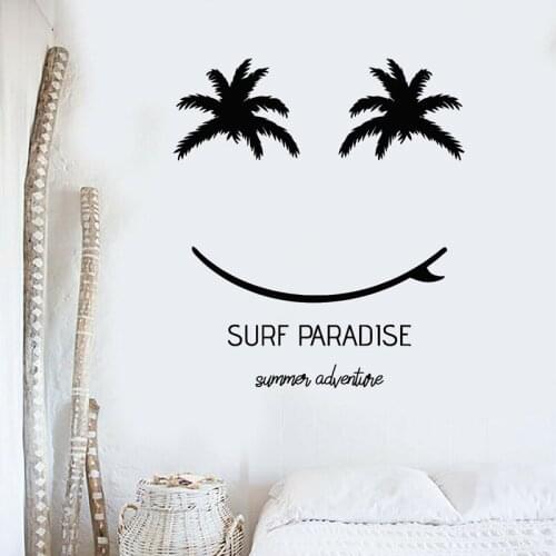 Personality Surfboard Vinyl Wall Sticker Surfing Palm Leaf Beach Seaside Travel Holiday House Home Decoration Decal Gift YD20