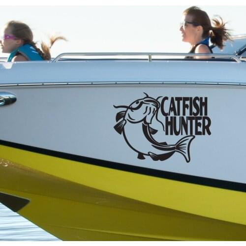 Catfish Hunter Decal Go Fishing Sticker Bucket Tackle Shop Fishhook Fish Tank Boat Box Car Vinyl Fishing1007