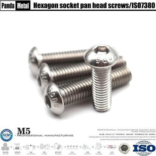 304/316 stainless steel round head hexagon screws ISO7380 mushroom head type, A2A4, button type hexagonal screw diameter M5