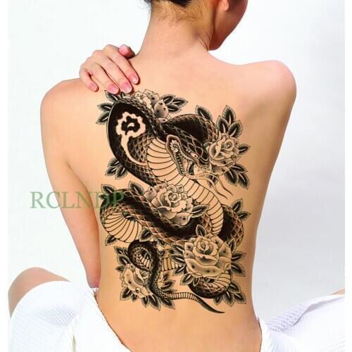 Waterproof Temporary Tattoo Sticker snake rose flower body art on back fake tatto flash tatoo Large size for men women lady
