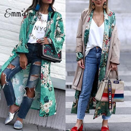Chiffon Loose Shawl Kimono Long Blouse For Women Full Sleeve Floral Boho Shirts Top Ladies Girls Flower Cardigans Blusa Clothing