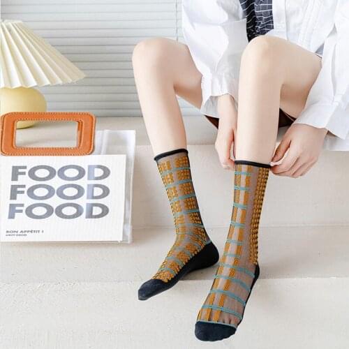Johnature Spring Summer New Thin Irregular Print Socks 2021 Fashion All Match Breathable Random Colors Women Socks