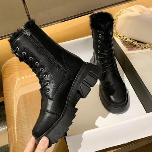 Women Snow Boots Beige Plush Warm Fur Causal Boots Shoes Sneakers Ankle Booties Platform Thick Sole Lace Up Winter Shoes