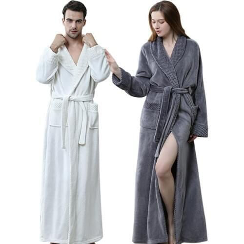 2021 Custom Nightgown Winter Polar Fleece Thicken Hooded Couple Long Sleeve V-neck Tunic Pajamas