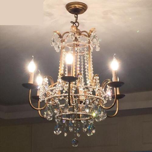 Gold Cafe Led fixtures Kroonluchter American Rural Chandelier Crystal Lampadario Living Room Restaurant light Iron Candle Lamp