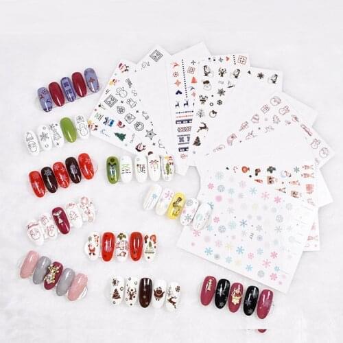 10PCS Santa Claus Christmas tree Christmas gift Snowman Snowflake 3D transfer adhesive self-adhesive nail decal sticker