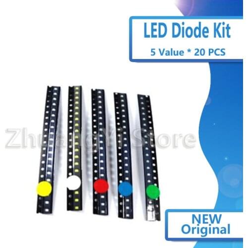 100pcs=5colors x 20pcs 5050 5730 1210 1206 0805 0603 LED Diode Assortment SMD LED Diode Kit Green/ RED / White / Blue / Yellow