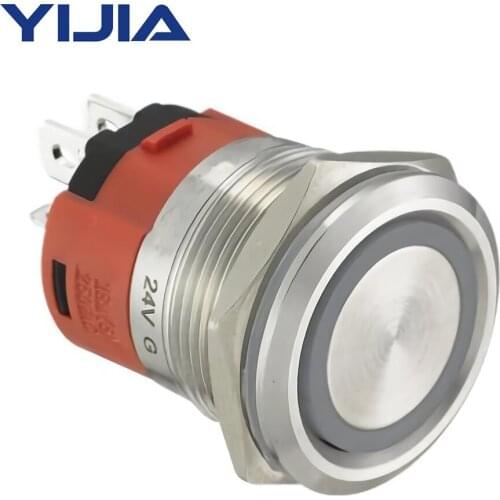 18 Amp 1NO1NC 25mm Flat Cap Momentary 12V LED Waterproof Stainless Steel Round Push Button Switch GQ25AF-11E/S