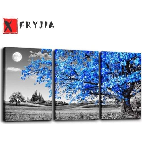 3pcs diy diamond painting Blue tree moon landscape diamond embroidery full square round diamond mosaic rhinestone painting decor