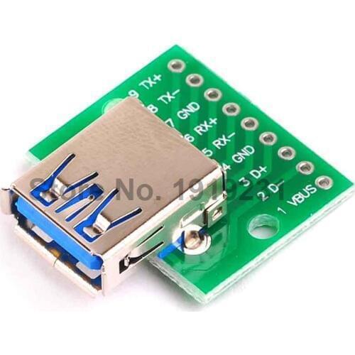 5PCS USB 3.0 Female Head Seat DIP Flat Module line Adapter Plate Base to USB-3.0 Conversion Board