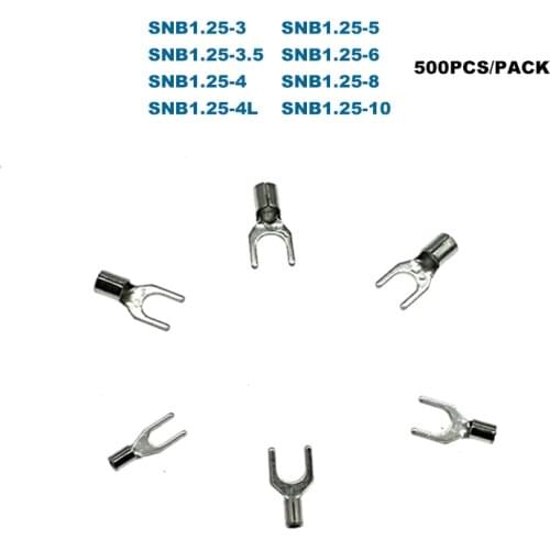 500Pcs Crimp Terminals Electrical Spade Bare Cord End Wire Connector SNB1.25-3/4/5/6/8/10 Cable Ferrules 0.5-1.5mm2 22-16AWG