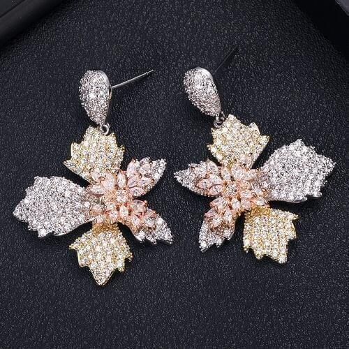 ACCKING trendy Leaves shape For Women Accessories Cubic Zirconia Earrings Jewelry pendientes mujer moda